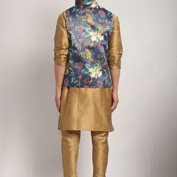 Kaifoo Mandarin Collar Regular Kurta with Churidar & Printed Nehru Jacket image 5