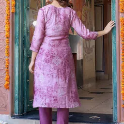 RANGREAL Women Floral Printed Regular Mirror Work Kurti with Pyjamas & With Dupatta image 5