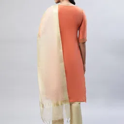 AURELIA Ethnic Motifs Woven Design Sequined A-Line Kurta with Trousers & Dupatta image 5