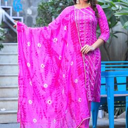 Ramas Bandhani Printed Pure Silk Kurta With Trousers & Dupatta image 5
