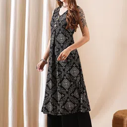 FASHOR Bandhani Printed Beads and Stones A-Line Kurta With Palazzos image 5