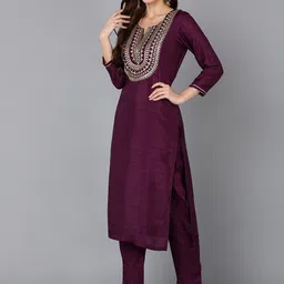 AHIKA Ethnic Motifs Yoke Design Regular Thread Work Kurta with Trousers & With Dupatta image 5