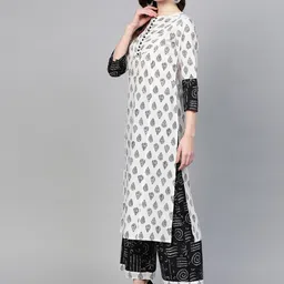 KALINI Floral Printed Regular Pure Cotton Straight Kurta With Palazzos & Dupatta image 5
