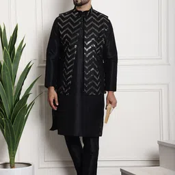 SOJANYA Regular Sequinned Embellished Kurta & Churidar With Nehru Jacket image 5