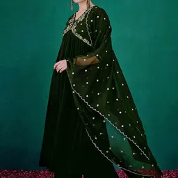 Sangria Floral Embroidered Zari & Sequinned A-Line Kurta With Palazzo & Dupatta image 5