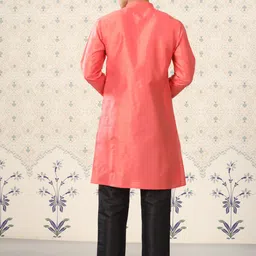 Ode by House of Pataudi Geometric Woven Design Mandarin Collar Regular Kurta With Pyjamas image 5