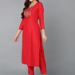 AHIKA Embroidered Regular Kurta With Trousers & Dupatta image 5
