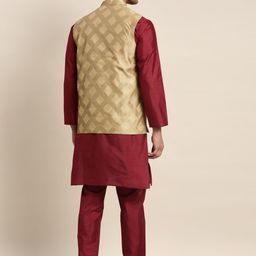 SOJANYA Mandarin Collar Regular Kurta with Churidar with Woven Design Nehru Jacket image 5