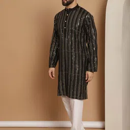 Anouk Embroidered Regular Sequinned Pure Cotton Kurta & Churidar image 4