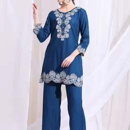 Anouk Floral Embroidered Thread Work Straight Kurta With Palazzos-picture-14