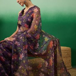Sangria Floral Digital Printed Organza Saree-image-29