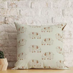 Astitva Cream & Brown 5 Pieces Abstract Square Cushion Covers image 4