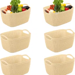 Plastic Pack of 6 Multi-Purpose Plastic Basket for Storage Q6 | (10 LTR) Cream Storage Basket-image-1