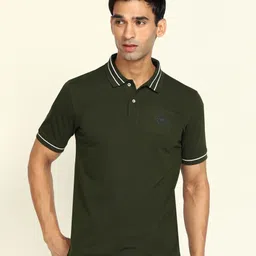 peter england Men Solid Polo Neck Polycotton Green T-Shirt-picture-45
