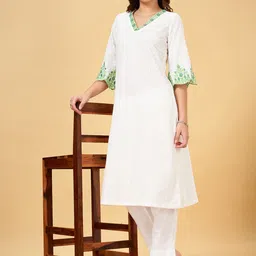 RANGMANCH BY PANTALOONS Ethnic Motifs Printed Thread Work Pure Cotton A-Line Kurta-2