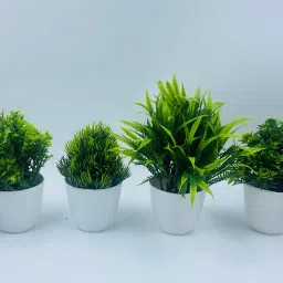 Pack Of 4 Small Size Green Wild Flower Artificial Flower with Pot-image-77