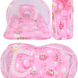 New Born Baby Mosquito Net Bed with Cushioned Pillow and Sleeping Bag-image-6