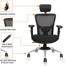 oakcraft Jazz Ergonomic with Height Adjustable Handrest and Locking Mechanism Mesh Office Adjustable Arm Chair image 4