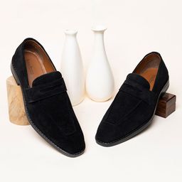 louis stitch Black Italian Suede Leather Casual Mocassin Shoes for Men - UK 10 (SXSUMC) Mocassin For Men-picture-2