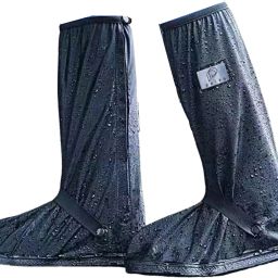 Waterproof Shoe Covers Zip-up Calf Length Elastic Ankle Strap Anti-skid PVC PP (Polypropylene) Jet Black High Ankle Shoe Cover-image-23