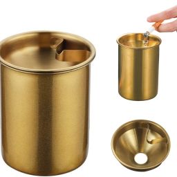 Golden Stainless Steel Portable Ashtray With Cigarette Holder Lid Yellow Stainless Steel Ashtray-20