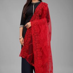 Net Embroidered Red Women Dupatta-picture-8