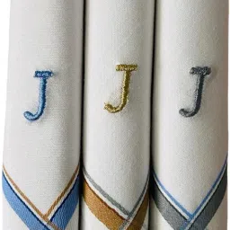 PASSION FROM OMTEX Men's Initial J Alphabet Monogram ["White With Embroidary & Colored Border"] Handkerchief-4