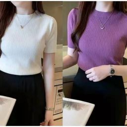 Pack of 2 Casual Regular Sleeves Solid Women Purple, White Top-image-51