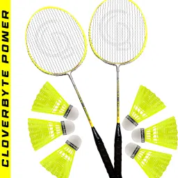 POWER Yellow LightWeight Badminton Racquet 1 Pair with 6 pc Shuttlecocks Badminton Kit-picture-8