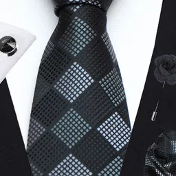 AXLON Men Printed Tie Set With Pocket Square, Cufflink & Flower Pin image 2