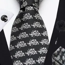 AXLON Set Of 4 Printed Necktie Pocket Square With Cufflink & Flower Pin Accessory Gift Set image 5