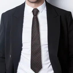 AXLON Men Woven Design Tie With Pocket Square, Cufflink & Flower Pin image 5