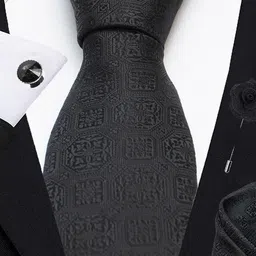 AXLON Men Printed Tie Set With Pocket Square, Cufflink & Flower Pin image 2