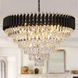 Crystal Black Gold Polish metal 600mm Chandelier Hanging Ceiling Pendant Jhoomer Chandelier Ceiling Lamp-image-74