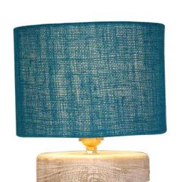 Devansh Turquoise Blue & White Textured Jute Table Lamp With Wood Base image 2