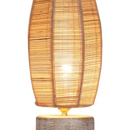 Devansh Dholak Beige & White Bamboo Table Lamp With Wood Base image 4