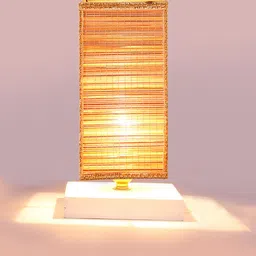 Devansh White & Beige Textured Bamboo Table Lamp image 4