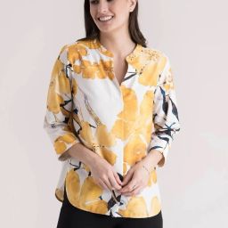 Casual Cuffed Sleeves Printed Women Yellow Top-image-76