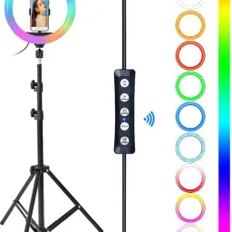 Webilla 10Inch RGB Color Ring Light with Tripod Stand & Cell Phone Holder for Live Stream/Makeup, Dimmable Led Ringlight for YouTube Video/Photography Compatible for iPhone and Android Phone Ring Flash-14