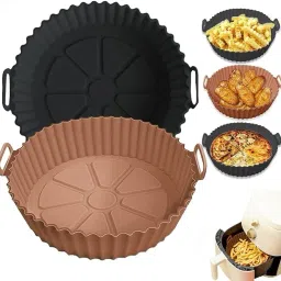 Pack of 2 brown and black Perfect Fries Silicone Air Fryer Basket Airfryer Tray-picture-10