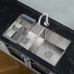 HANDMADE Premium Quality Kitchen Sink With Waste Coupling 45 X 20 X 10 Inch Double Bowl_Silver Vessel Sink-image-41