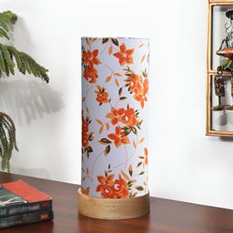Devansh White Printed Wooden Traditional Cylindrical Shaped Table Lamp-2