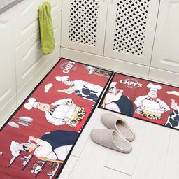 AAZEEM Maroon & White 2 Pieces Conversational Printed Anti-Skid Floor Mat & Runner-27
