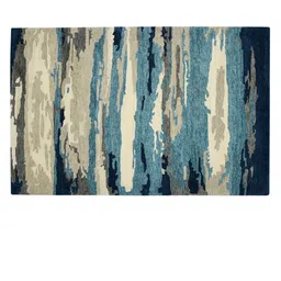 saraswatii global Cream & Blue Abstract Woolen Hand Tufted Rectangular Carpets image 2