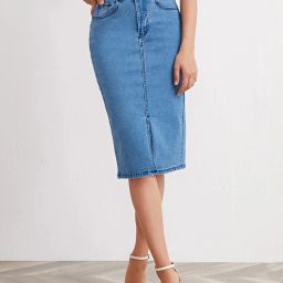 Women Solid Pencil Blue Skirt-image-68