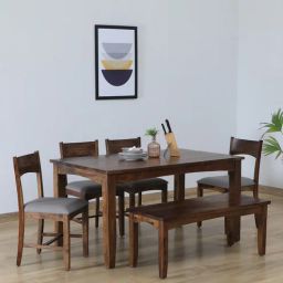 woodsworth from pepperfry Biscay Sheesham Wood 6 Seater Dining Set in Scratch Resistant Provincial Teak Finish With Bench-picture-17