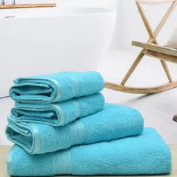 Aqua Solid 500 GSM Cotton 4 Pieces Towel Set by Rangoli-picture-27