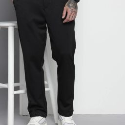 Men Relaxed Black Lycra Blend Trousers-image-76
