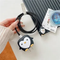 Oncraves Charger Cover for Samsung 25W, 3D Black Pangwin Cable Protector-37