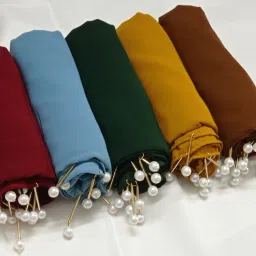 Solid Georgette Women Pink, Blue, Grey, White Scarf-image-24